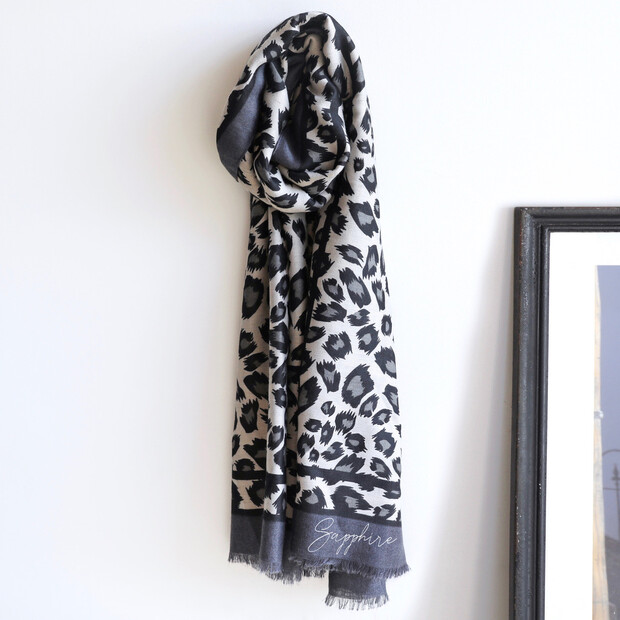Personalised Lightweight Grey Leopard Print Scarf | Lisa Angel Personalised Lightweight Grey Leopard Print Scarf | Lisa Angel