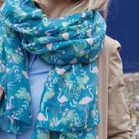 Personalised Lightweight Teal Flamingo Scarf