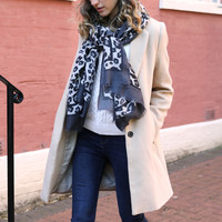 Lightweight Grey Leopard Print Scarf