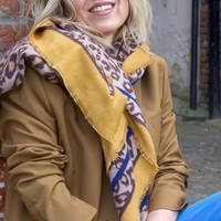 Mustard Border Leopard Print Blanket Scarf