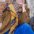 Ladies' Personalised Mustard Border Leopard Print Blanket Scarf on Model