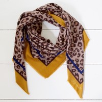 Personalised Mustard Border Leopard Print Blanket Scarf