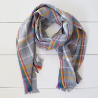 Rainbow and Grey Tartan Blanket Scarf