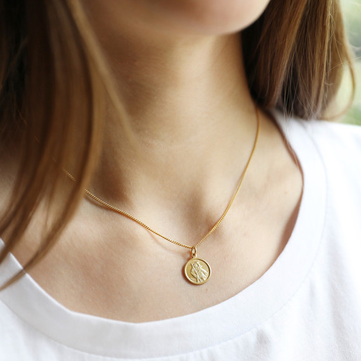 Lisa Angel Hypoallergenic Personalised Gold Sterling Silver St Christopher Pendant Necklace