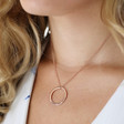 Lisa Angel Ladies' Rose Gold Hand-Stamped Personalised Vermeil Family Hoop Necklace on Model