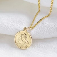 Gold Sterling Silver St Christopher Disc Pendant Necklace