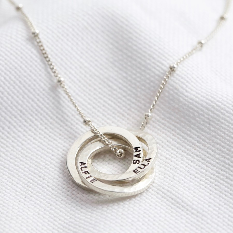 Personalized Family Necklace With 1-4 Names Stainless Steel Custom Engraved Russian  Ring Necklace for Women