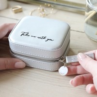 Personalised Mini Square Quote Travel Jewellery Box with Charm