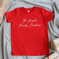 Children's Personalised Family Christmas T-Shirt in Red