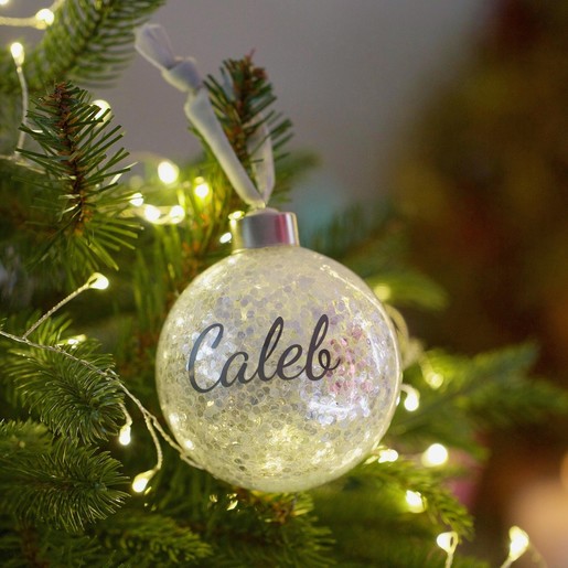 Lisa Angel Christmas Personalised Silver Name Glitter Bauble