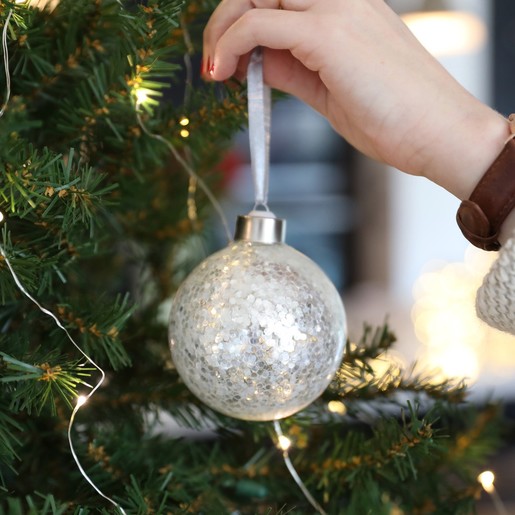 Lisa Angel Christmas Personalised Silver Name Glitter Bauble
