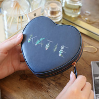 Personalised Floral Name Heart Travel Jewellery Case in Navy