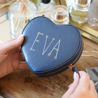 Personalised Starry Name Heart Travel Jewellery Case in Navy