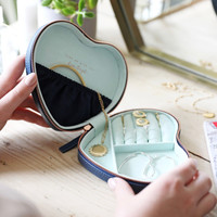 Heart Travel Jewellery Case in Navy and Mint Green