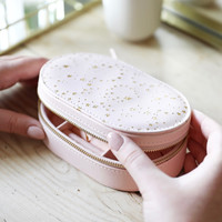 Metallic Stars Oval Travel Jewellery Box in Pale Pink