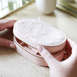 Metallic Stars Oval Travel Jewellery Box in Pale Pink
