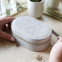 Metallic Stars Oval Travel Jewellery Box in Grey and Purple