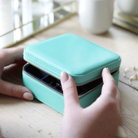 Square Travel Jewellery Box in Turquoise and Navy