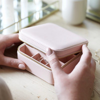Square Travel Jewellery Box in Pale Pink