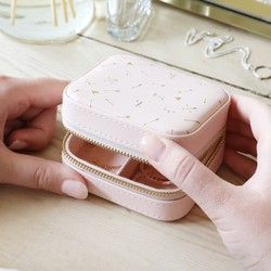 Mini Square Arrows Travel Jewellery Box in Pale Pink