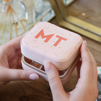 Personalised Block Initials Mini Square Arrows Travel Jewellery Box