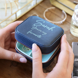 Personalised Mini Square Travel Jewellery Box in Navy