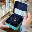 Inside of Turquoise and Navy Personalised Message Square Travel Jewellery Box