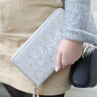 Personalised Gold Star Travel Wallet in Grey