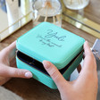 Women's Turquoise and Navy Personalised Message Square Travel Jewellery Box