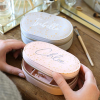 Personalised Metallic Stars Oval Travel Jewellery Box