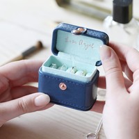Petite Travel Ring Box in Navy and Mint Green