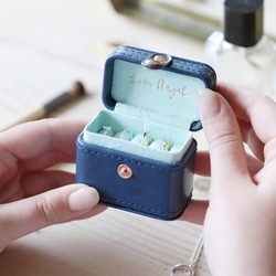Petite Travel Ring Box in Navy and Mint Green
