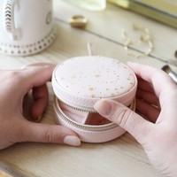 Mini Round Stars Travel Jewellery Case in Pale Pink
