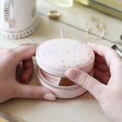 Mini Round Stars Travel Jewellery Case in Pale Pink