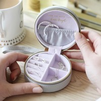 Mini Round Travel Jewellery Case in Grey and Purple