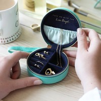 Mini Round Travel Jewellery Case in Turquoise and Navy