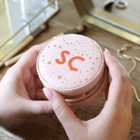 Personalised Block Initials Mini Round Stars Travel Jewellery Case