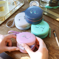 Personalised Floral Initials Mini Round Travel Jewellery Case