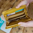 Inside of Personalised Block Initials Large Zip Around Wallet in Mustard Yellow