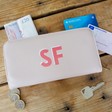 Girls Personalised Block Initials Large Zip Around Wallet in Pink