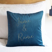 Personalised Embroidered Names Square Velvet Cushion