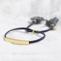 Gold Bar and Navy Suede Cord Bracelet