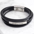 Lisa Angel Men's Personalised Black Layered Leather Stainless Steel Tube Bracelet