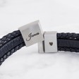 Men's Personalised Braided Black Leather Stainless Steel Plaque Bracelet Clasp