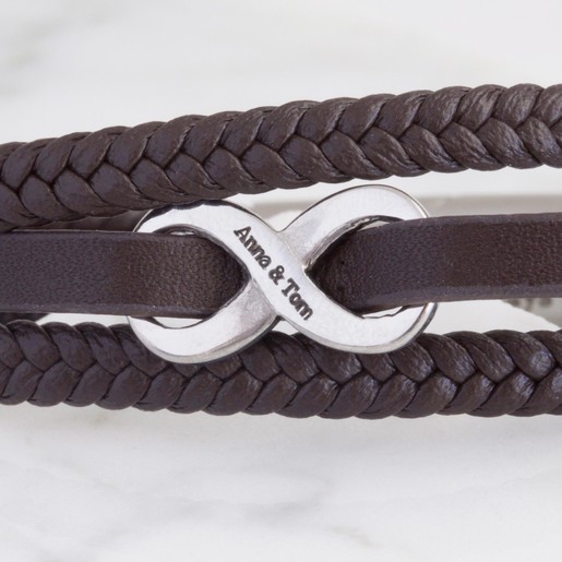 GRANADA Brown Leather /& Stainless Steel Mens Personalised Bracelet Engraved