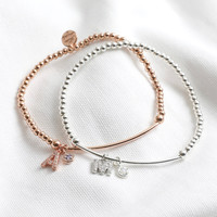 Beaded Tube Bracelet with Initial Charm