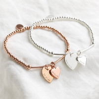 Beaded Tube Bracelet with Personalised Heart Charms