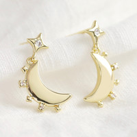 Crystal Edge Moon Drop Earrings in Gold