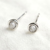 Round Dark Sterling Silver Diamante Stud Earrings