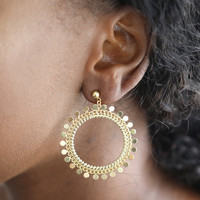 Statement Disc Charm Cluster Drop Earrings in Gold
